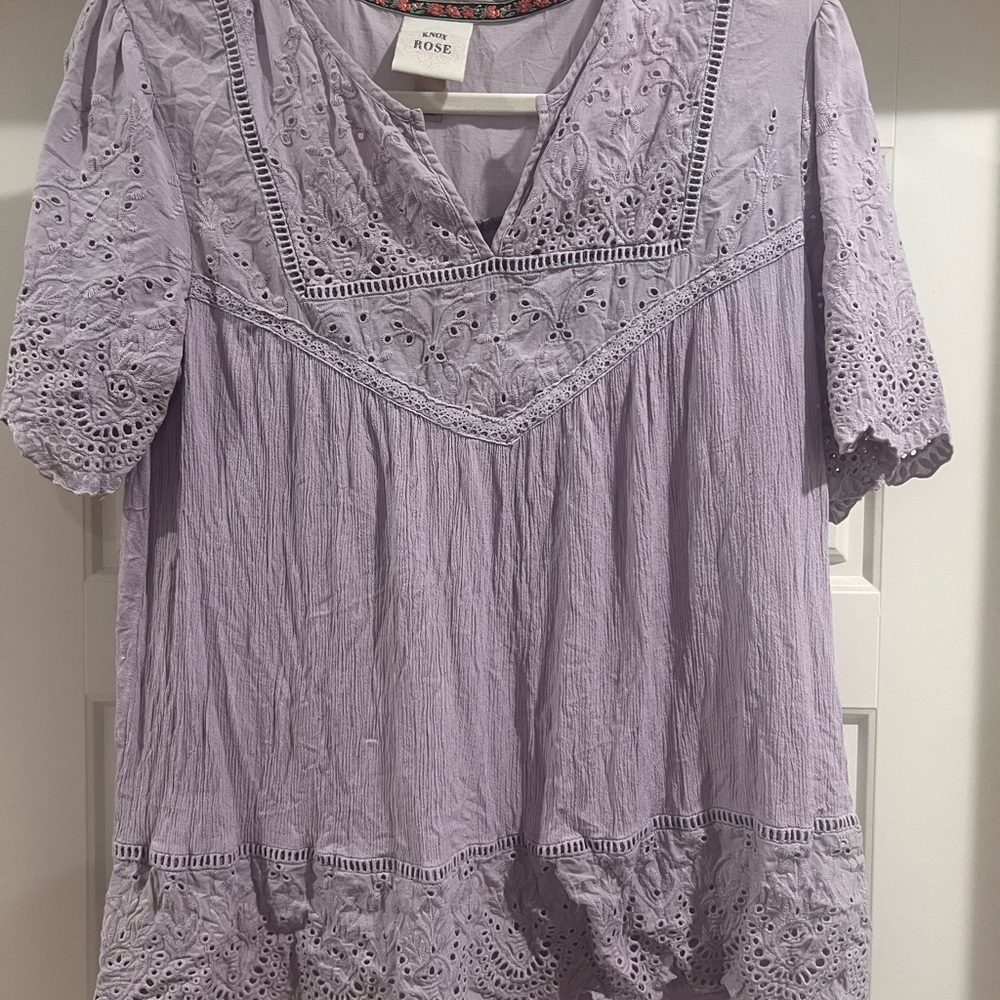 Knox Rose Lavender Eyelet Blouse